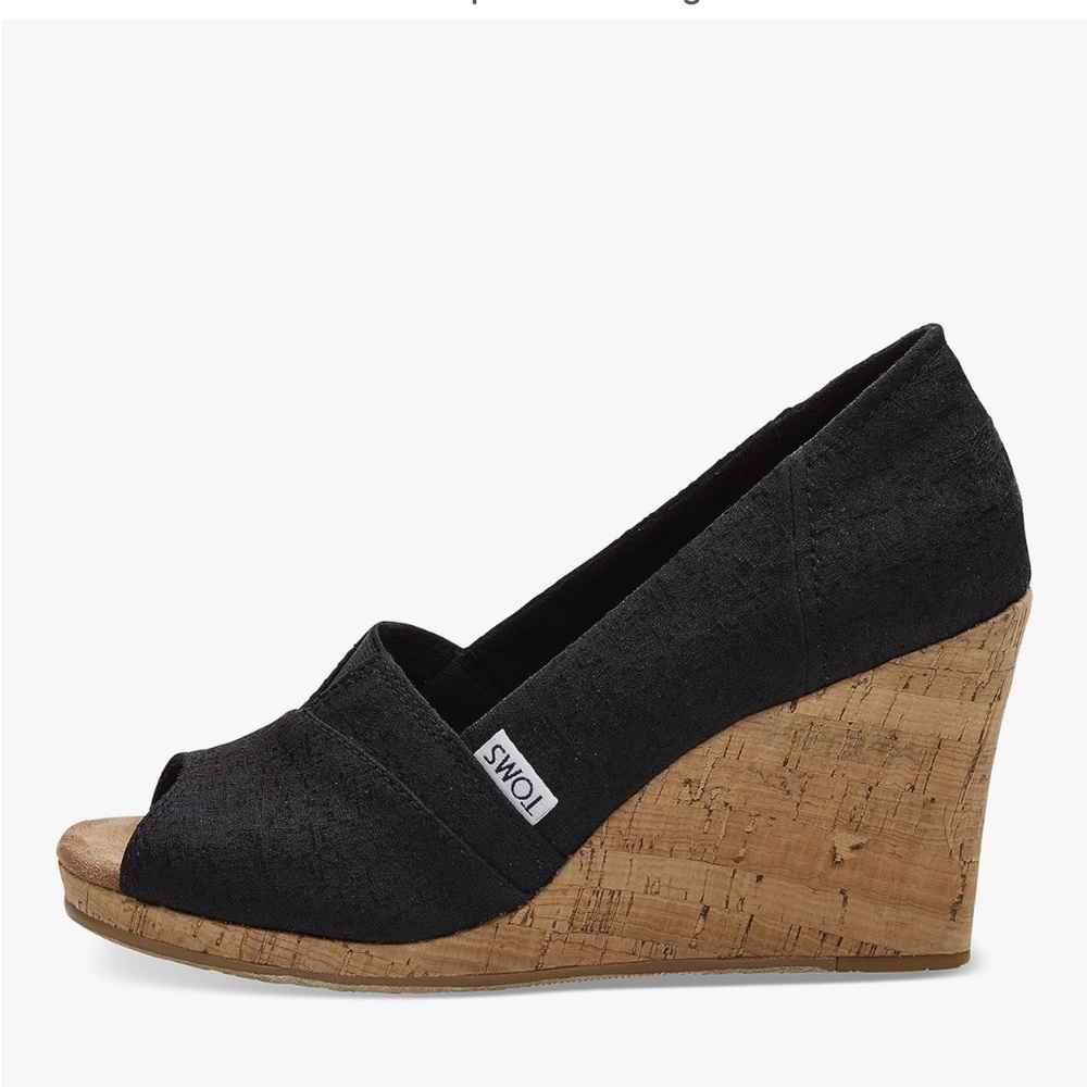 Toms Black Wedges with Cork Heel